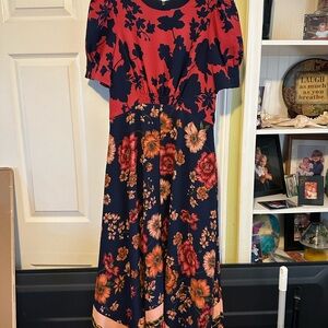 Floral Red and Navy Dress